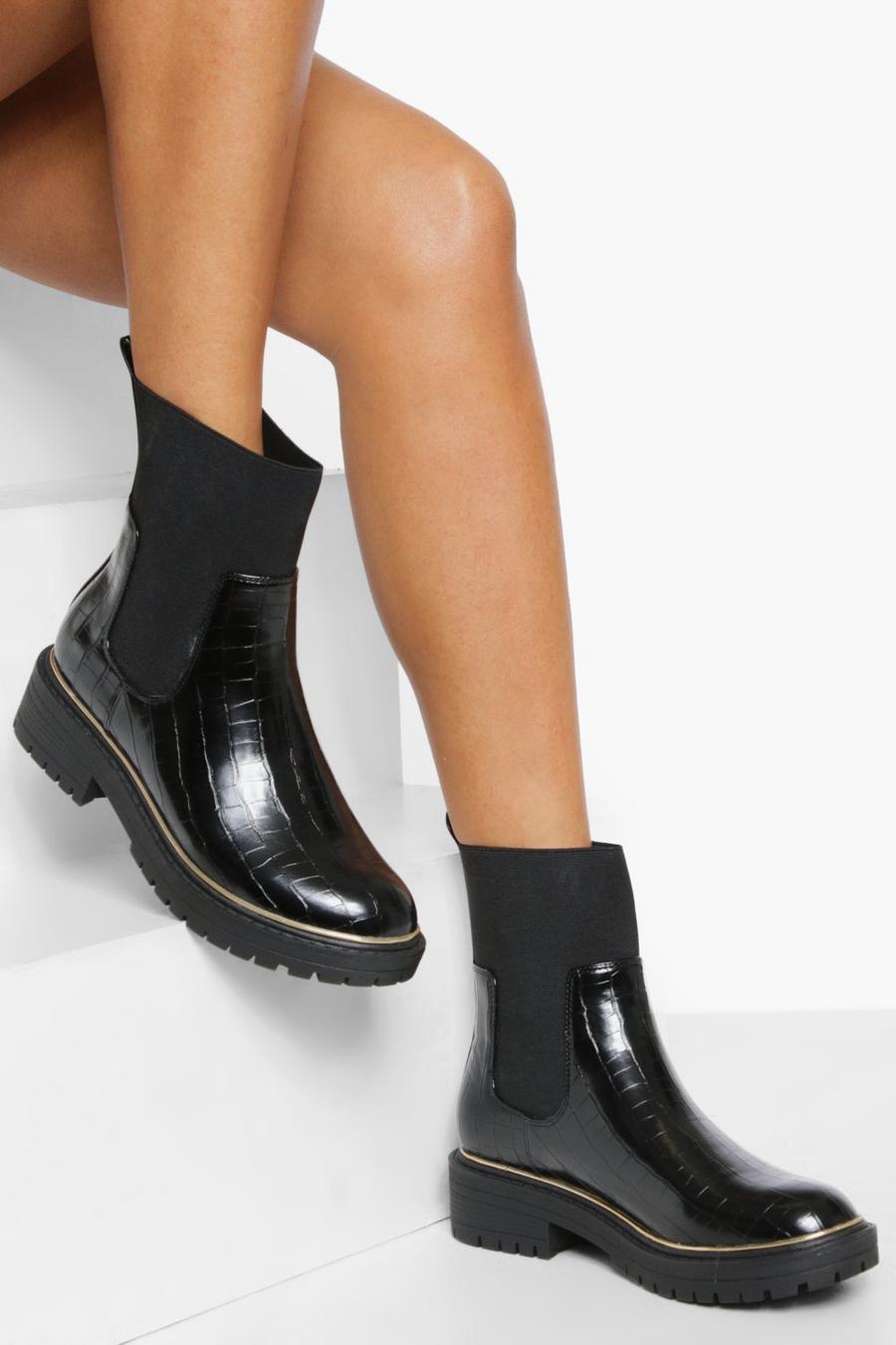 Black Chunky Sock Chelsea Boots