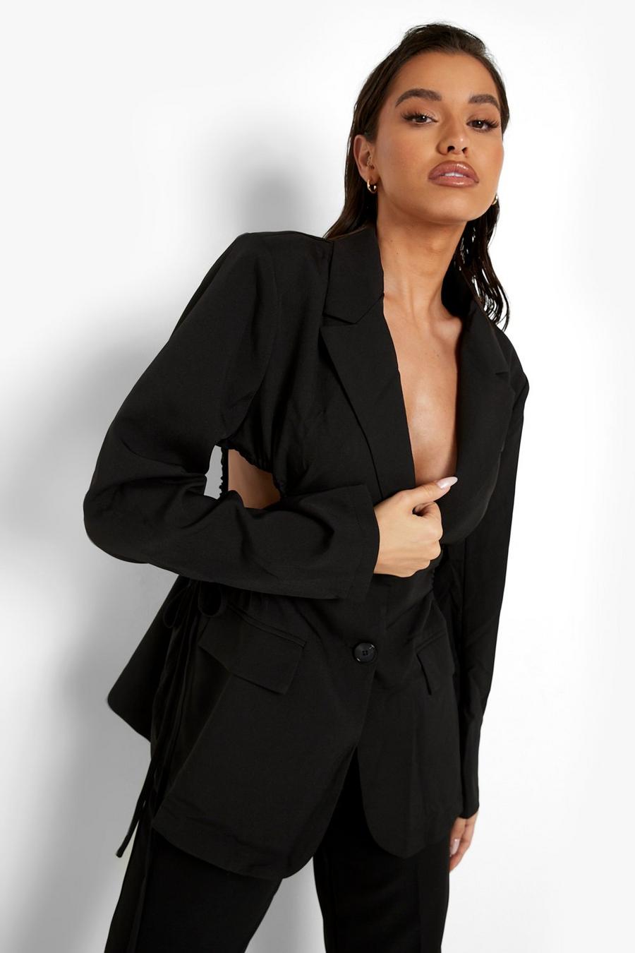 Blazer sartoriale con cut-out laterali, Black image number 1