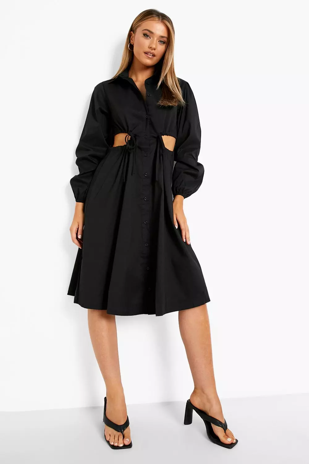 CUT OUT MIDI SHIRT DRESS