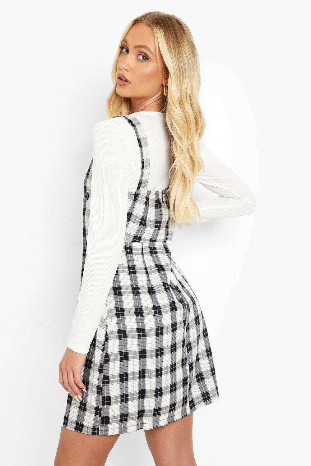 Checked buckle on sale detail pinafore dress