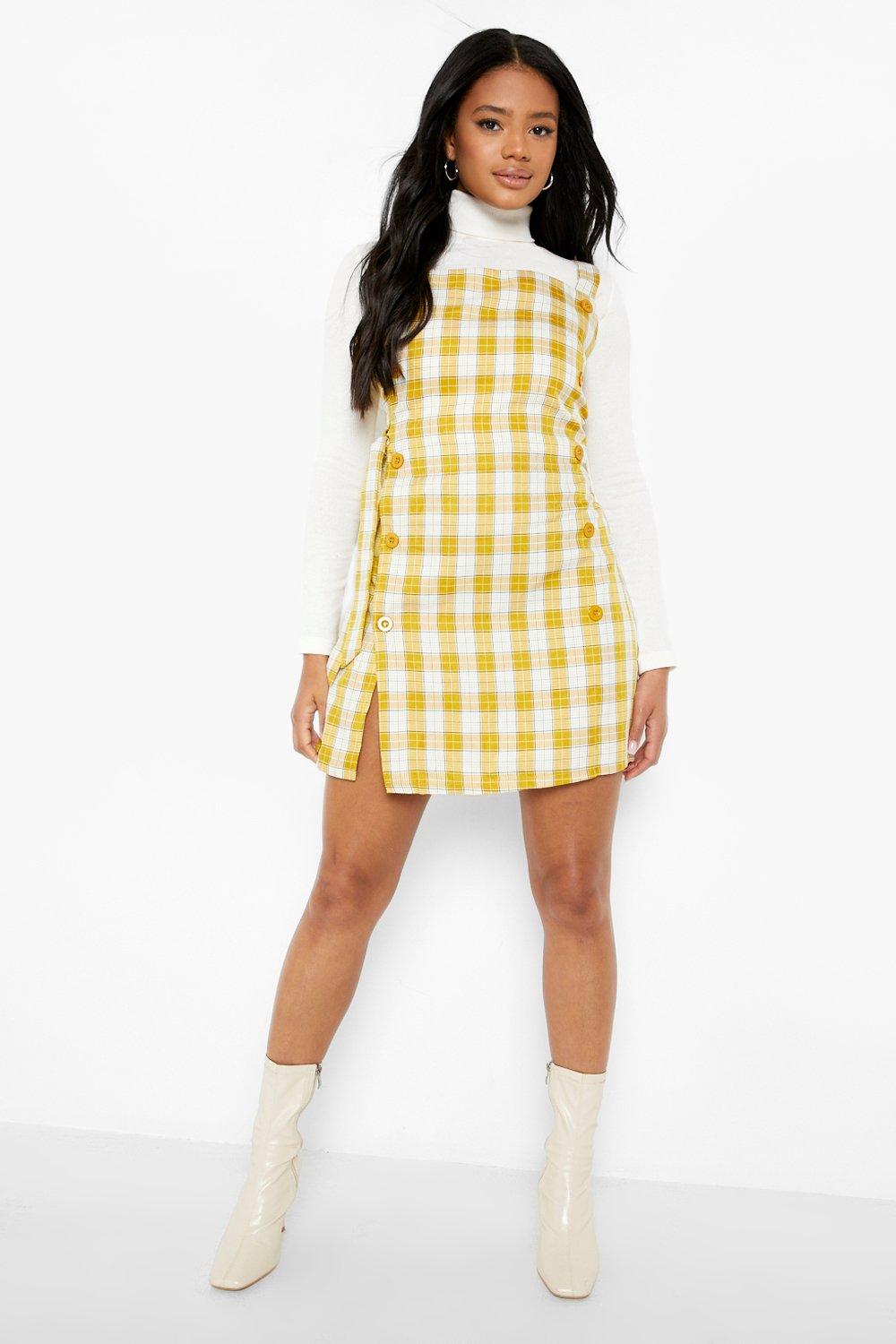 Mustard tartan shop pinafore dress