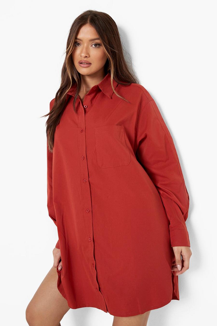 Rust Oversized Asymmetric Hem Shirt Dress image number 1