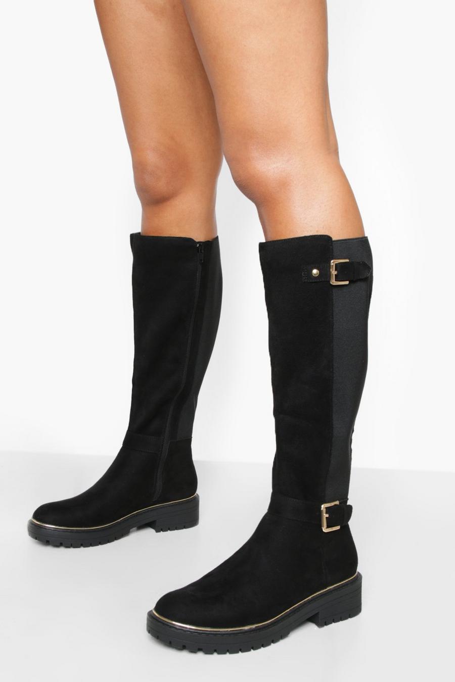 Black Buckle Knee High Riding Boots image number 1