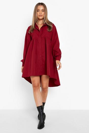 Long Sleeve Smock Shirt Dress berry