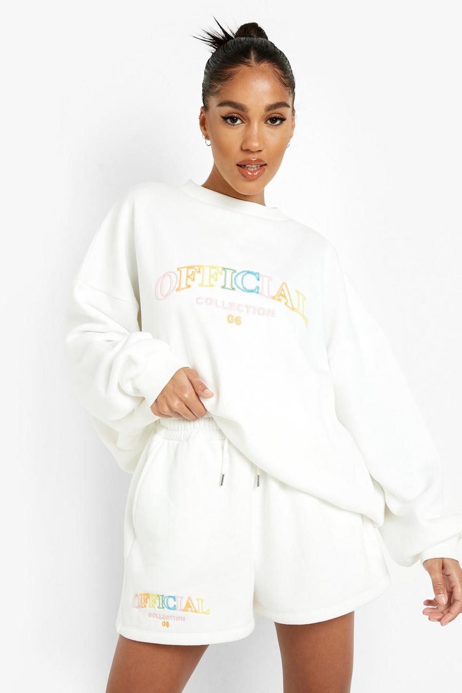 Ecru blanc 3d Official Embroidered Short Tracksuit