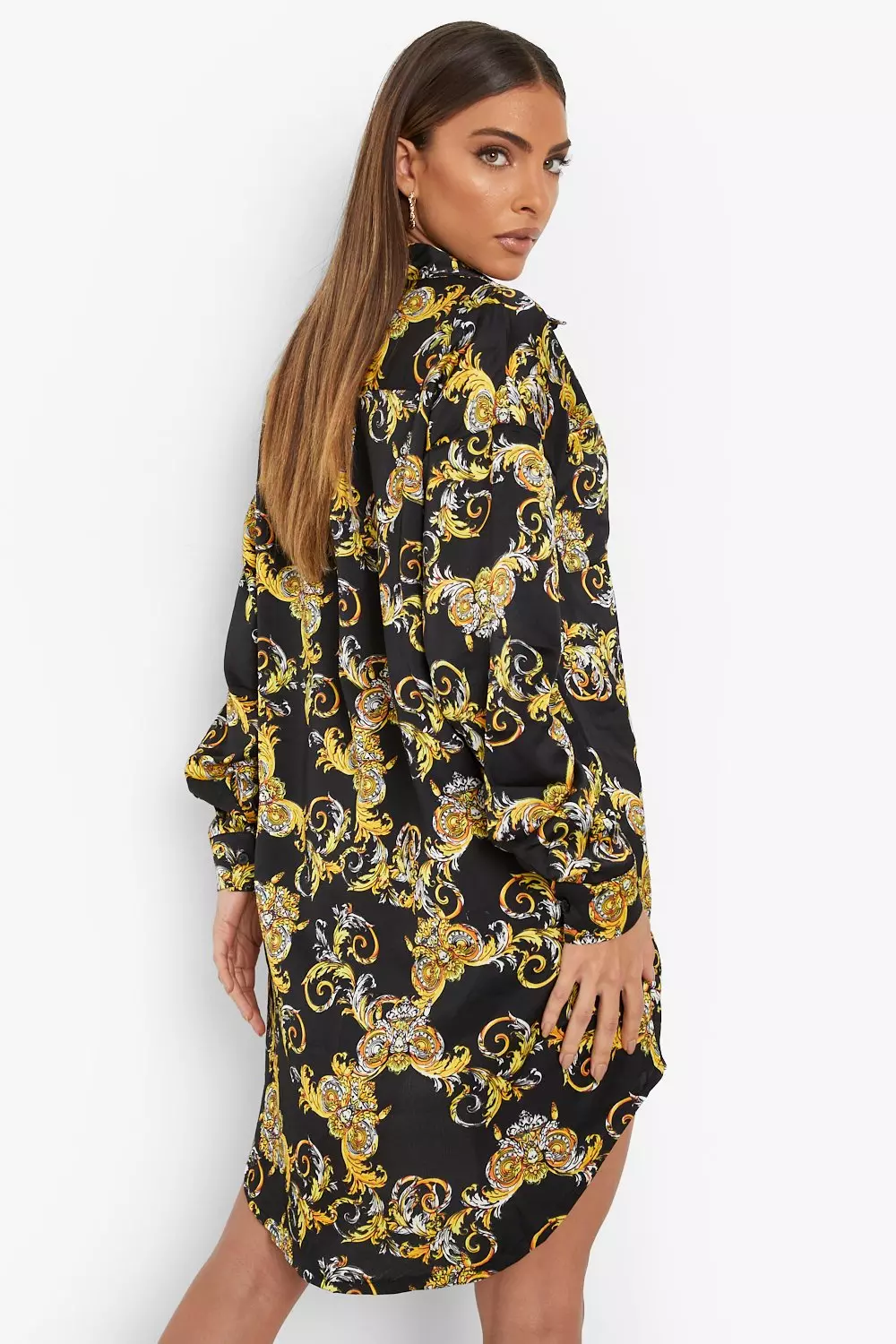 Black chain print shirt dress sales