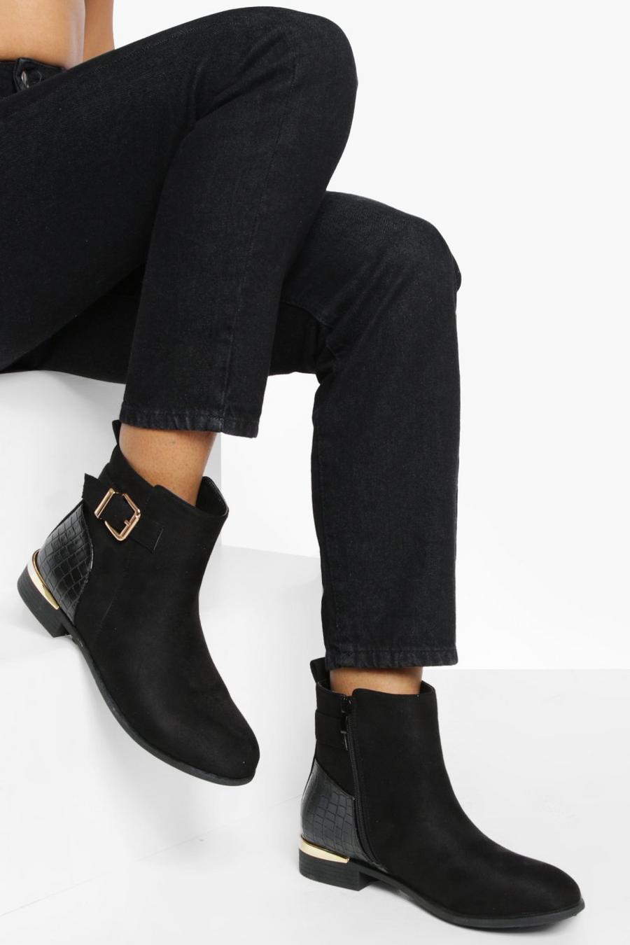 Black Contrast Buckle Chelsea Boots image number 1