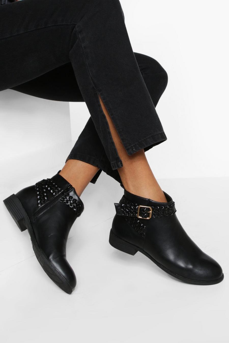 Black Woven Strap Buckle Chelsea Boots image number 1