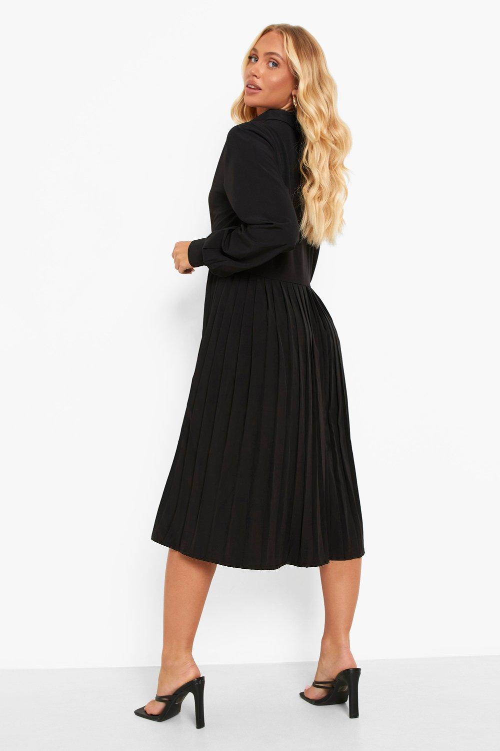 Pleated Tunic Dress - Black - Ladies