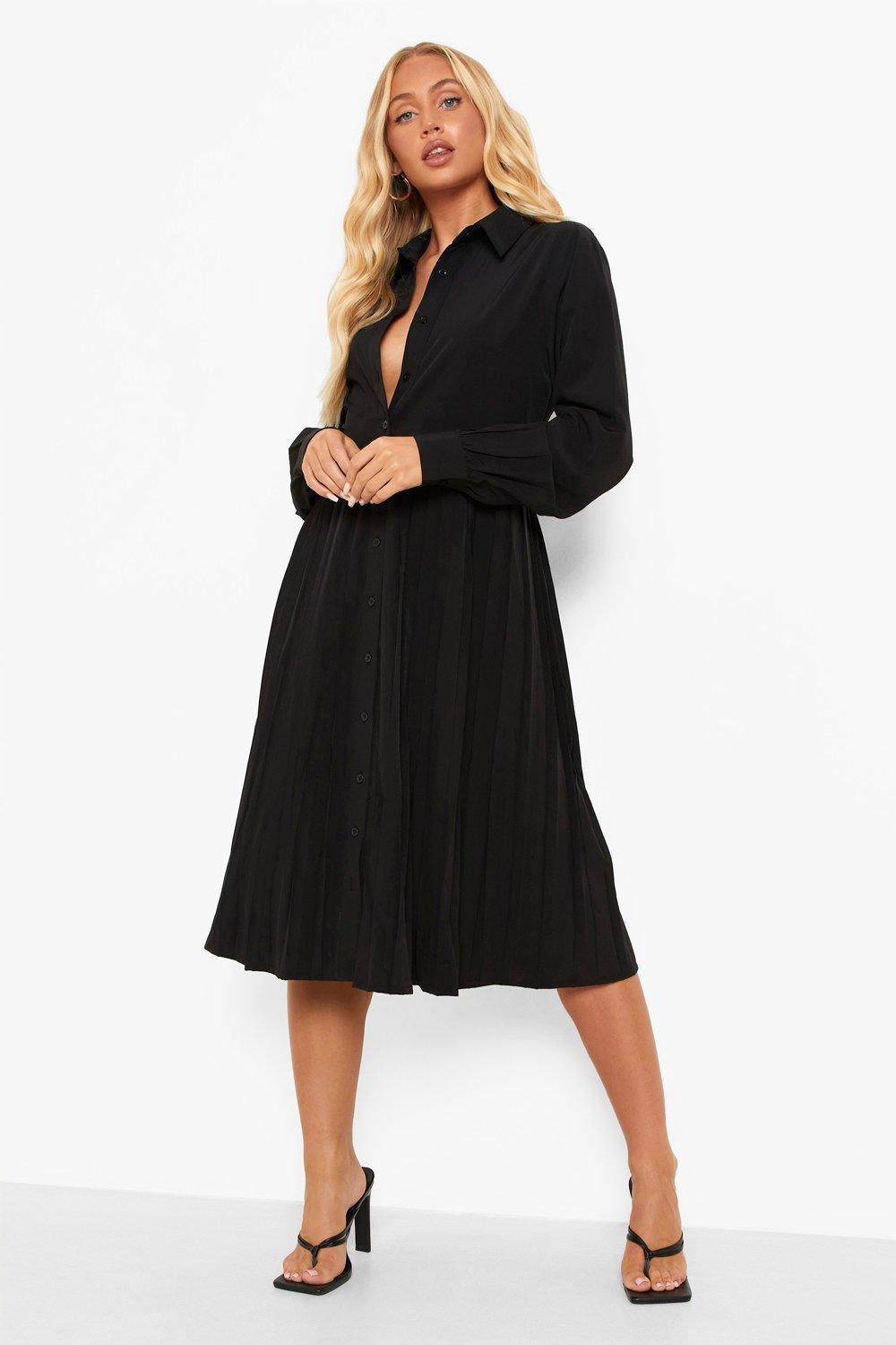 Black pleated skirt outlet dress