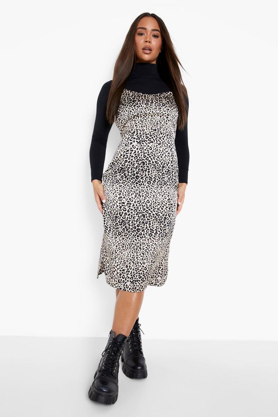 Stone Leopard Print Midi Slip Dress image number 1