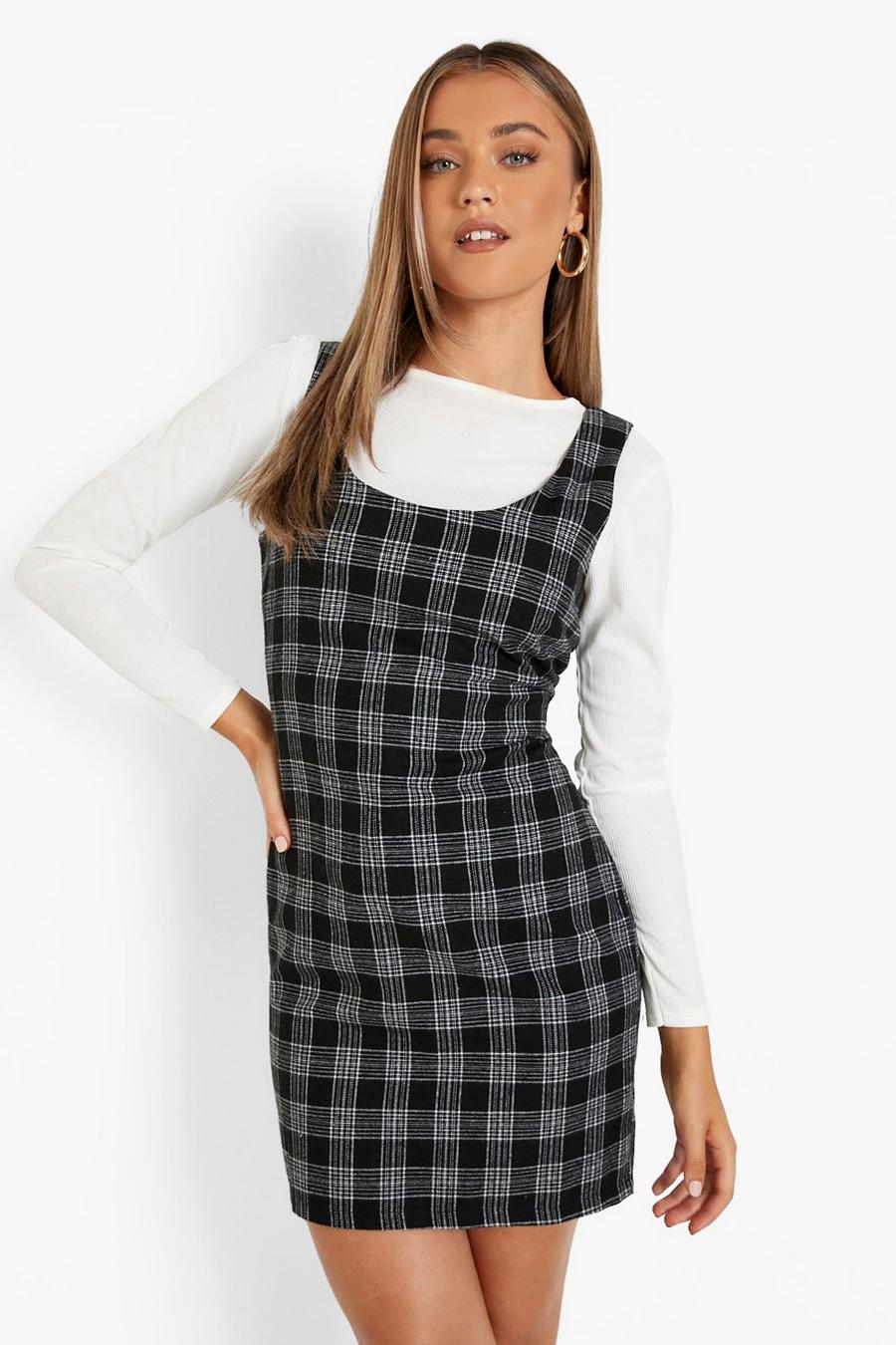 Black Check Scoop Neck Pinafore image number 1