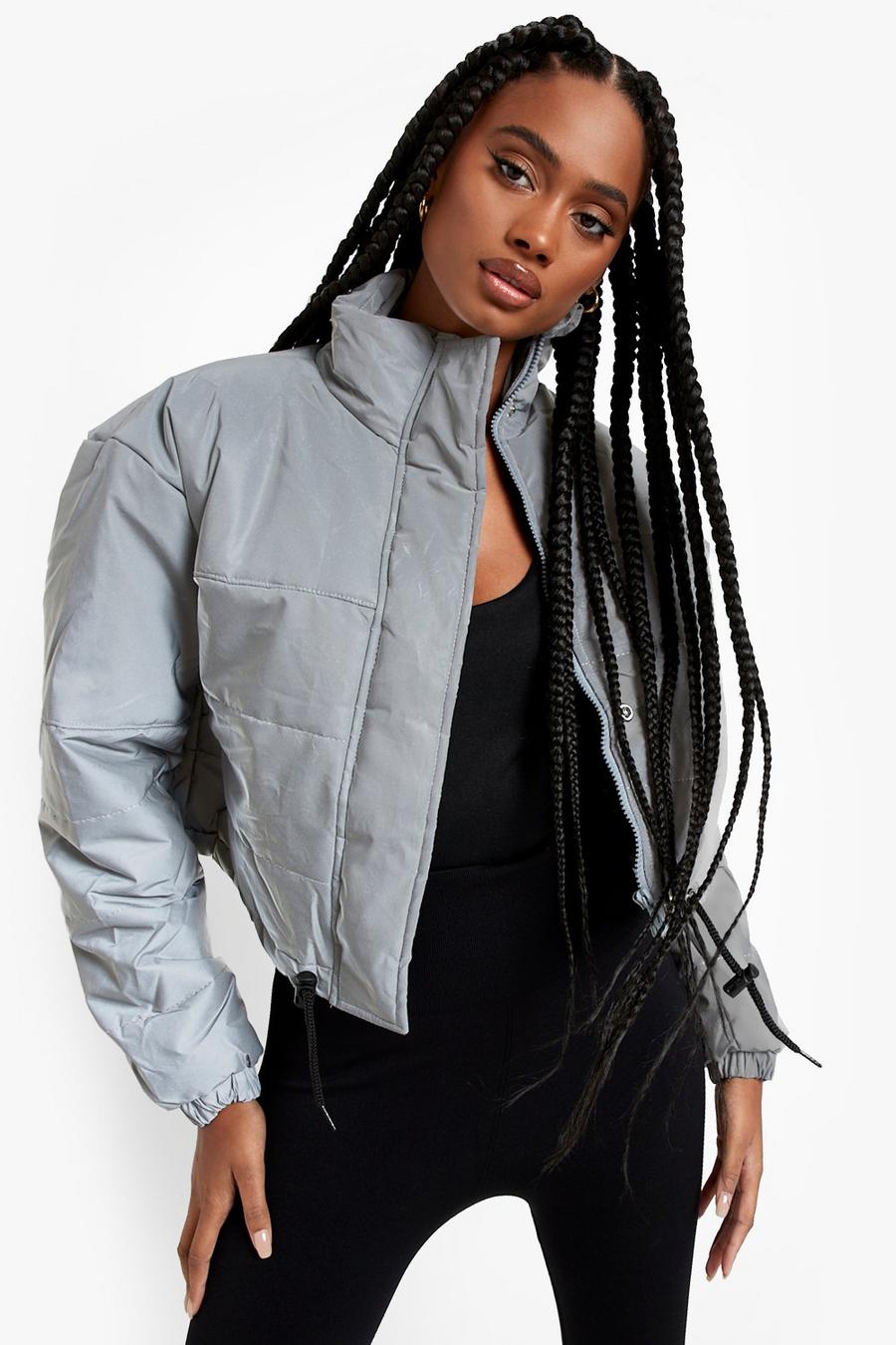 Silver Reflective Funnel Neck Puffer Jacket