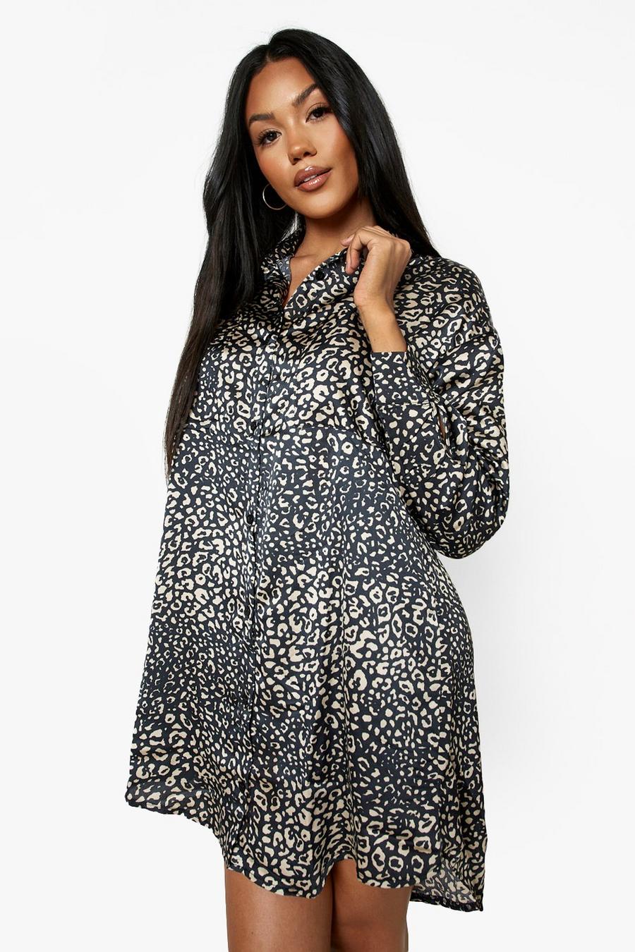 Black Leopard Print Shirt Dress