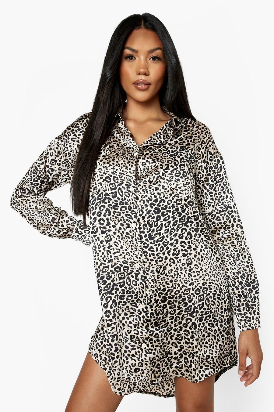 Stone Leopard Print Shirt Dress image number 1