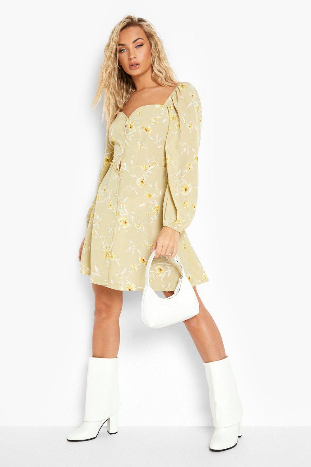 Floral Print Button Through Skater Dress