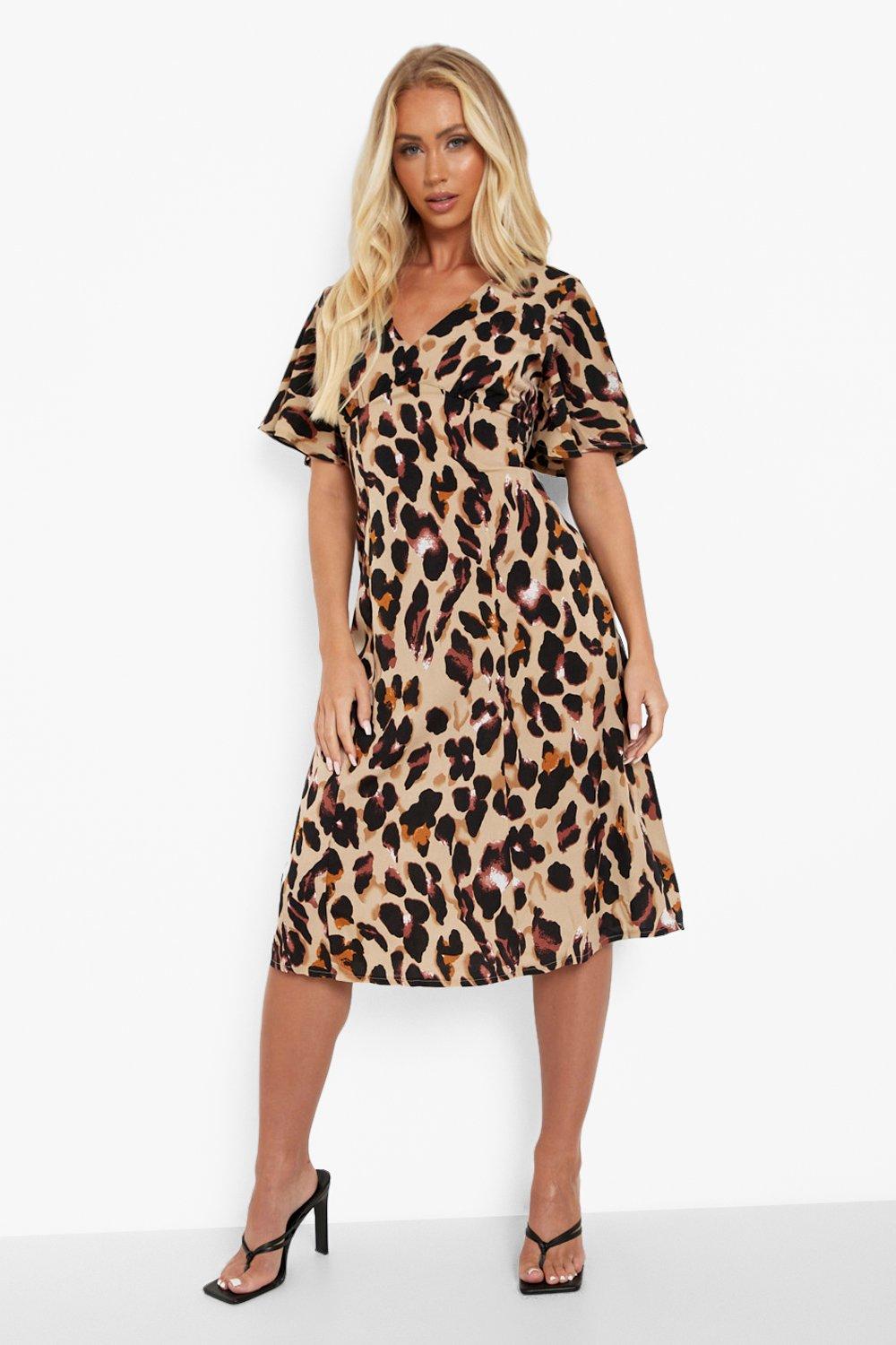 Boohoo leopard hotsell print midi dress