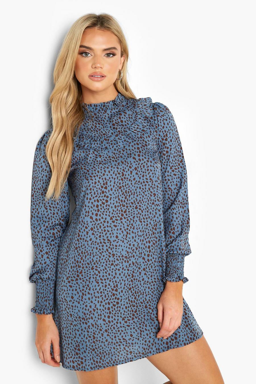 Blue Smudge Print Sheered Cuff Shift Dress image number 1