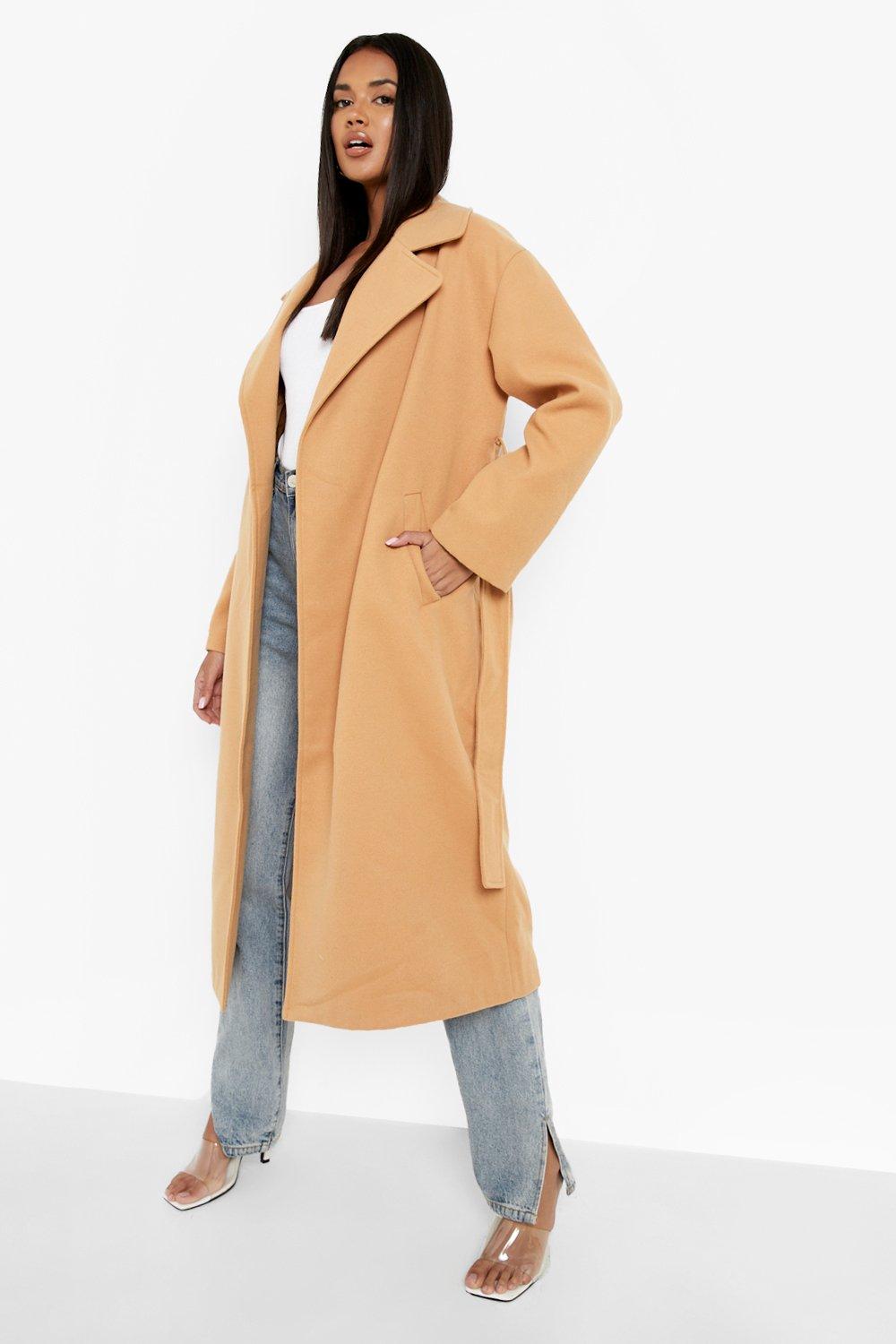 Camel longline belted coat online