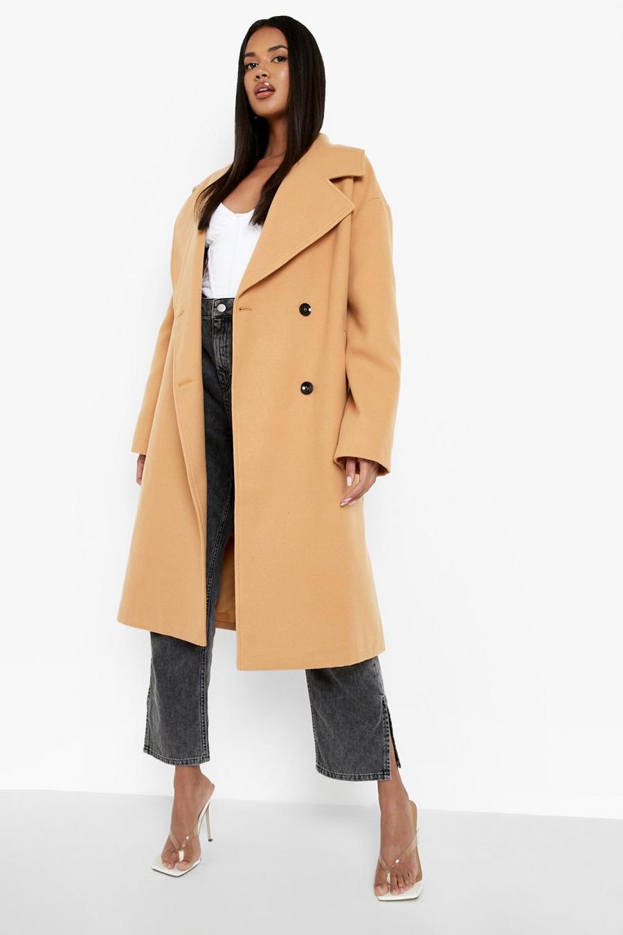 Camel Double Breasted Wool Look Coat image number 1
