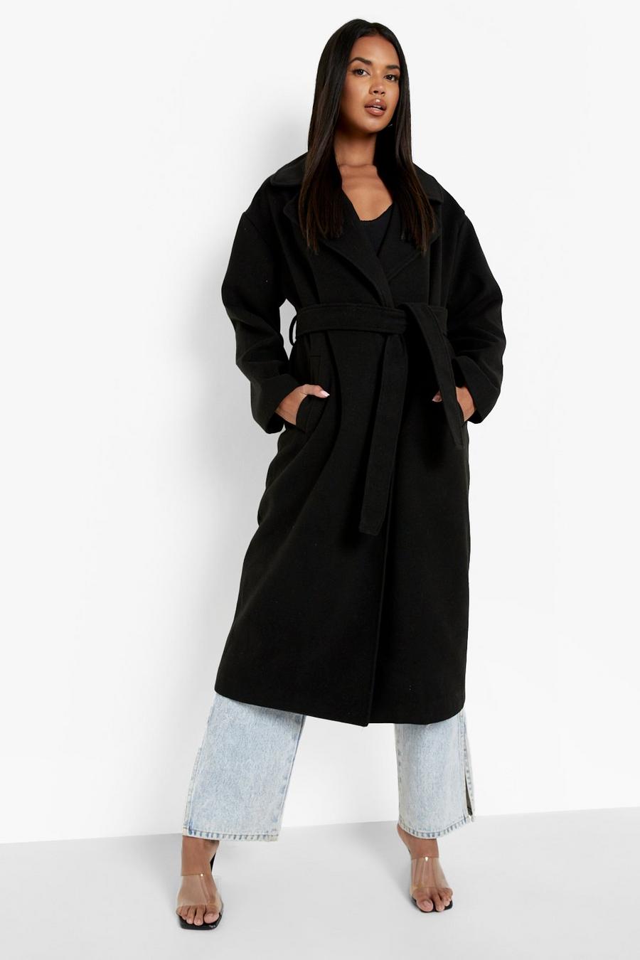 Black Wool Look Belted Coat image number 1