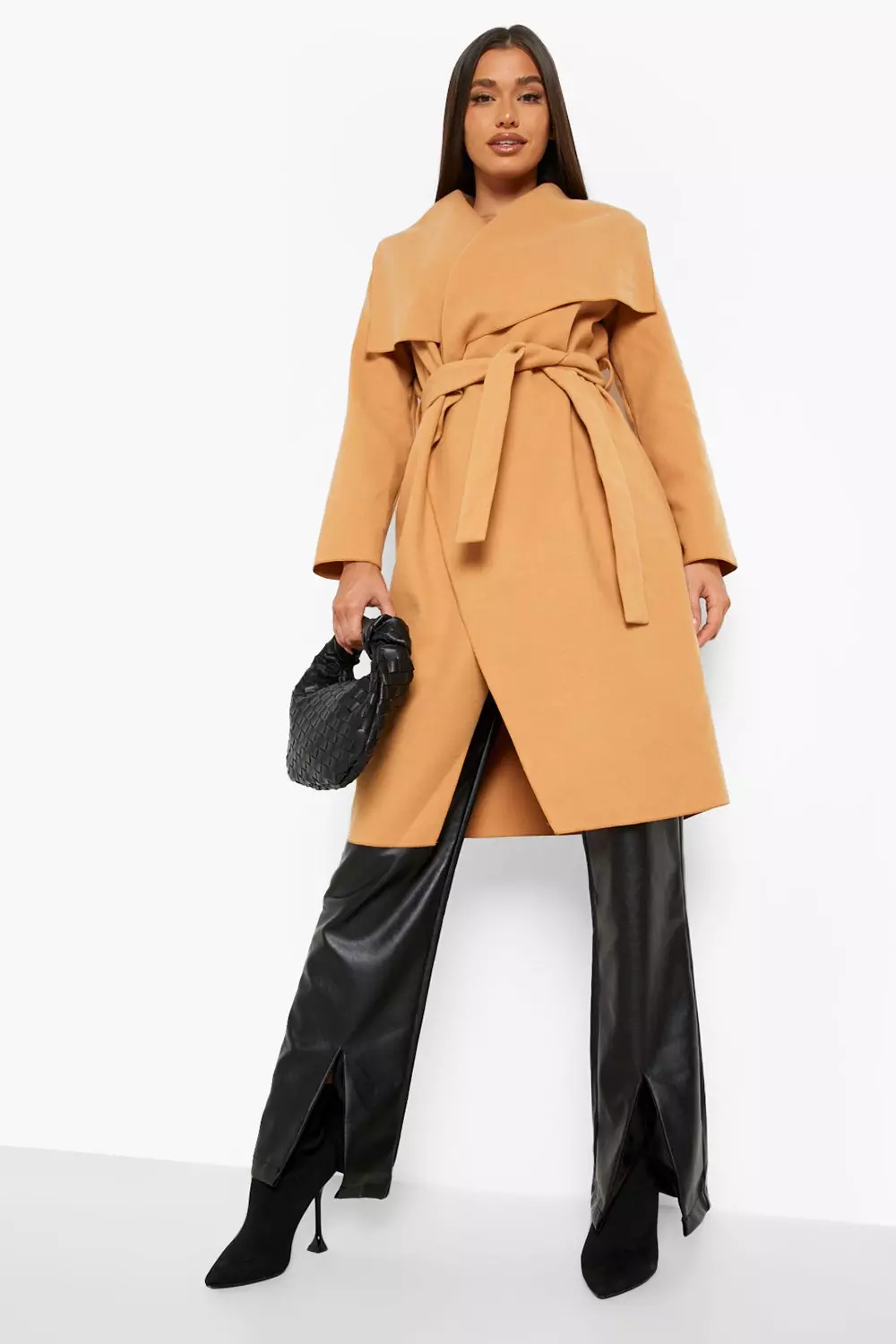 Boohoo belted waterfall coat best sale