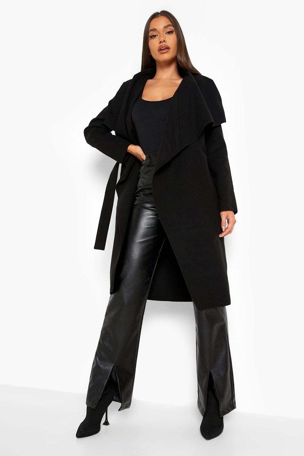 Wool Look Waterfall Belted Coat boohoo