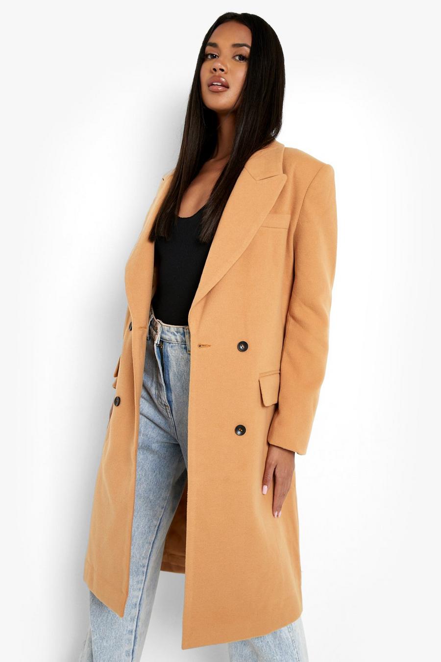 Camel Wool Look Double Breasted Coat image number 1
