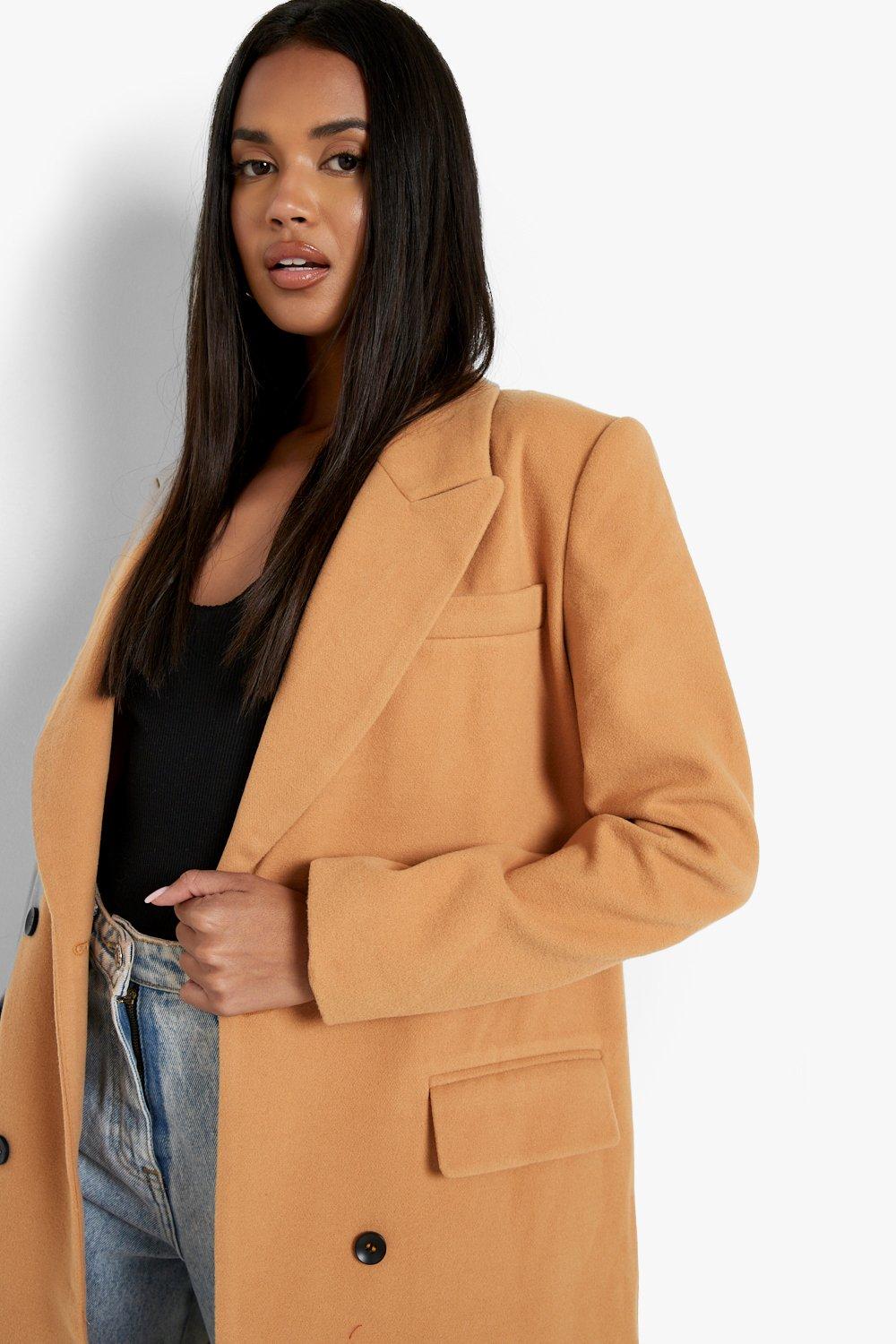 Camel Wool Look Double Breasted Blazer