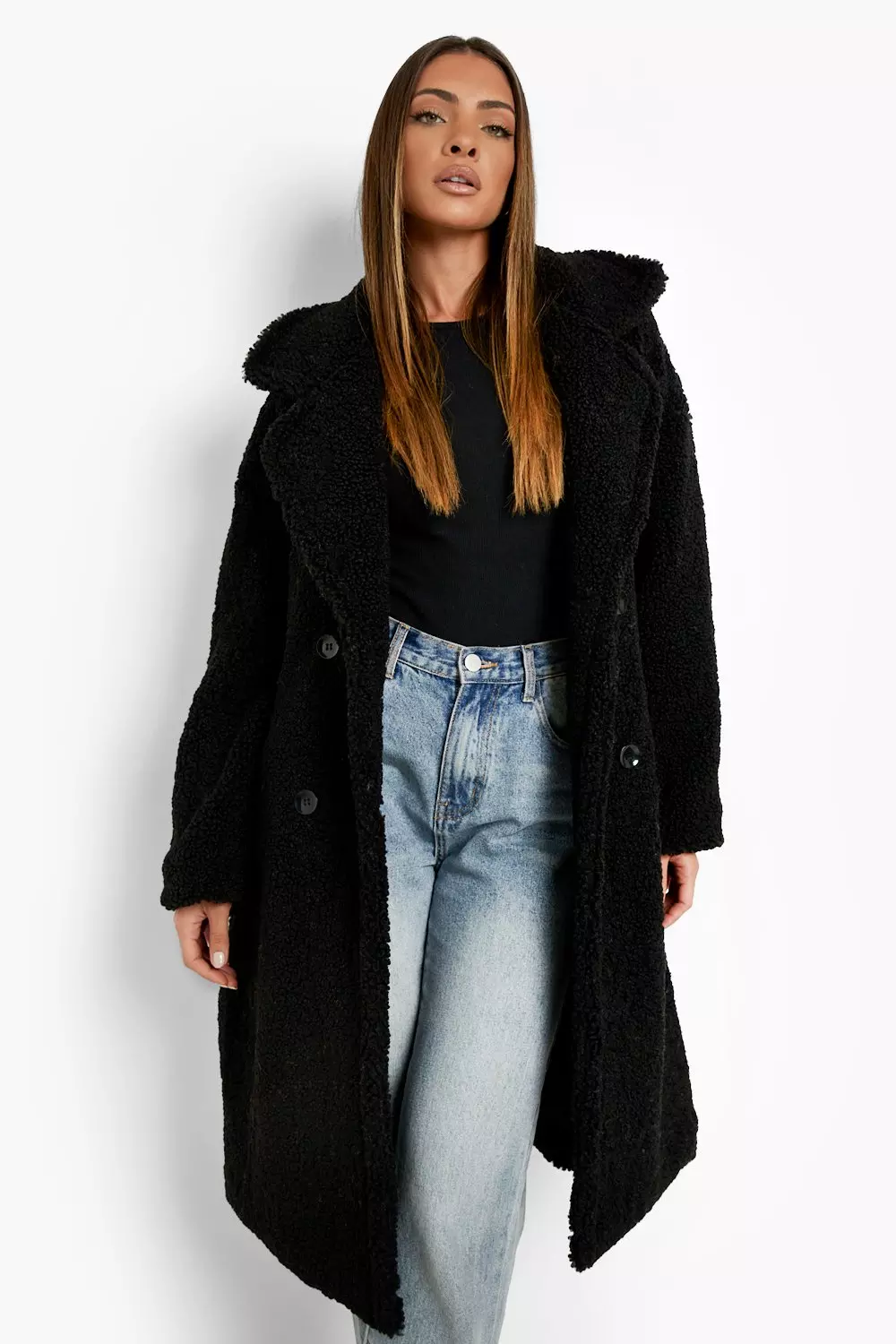 Faux fur teddy sales coat black