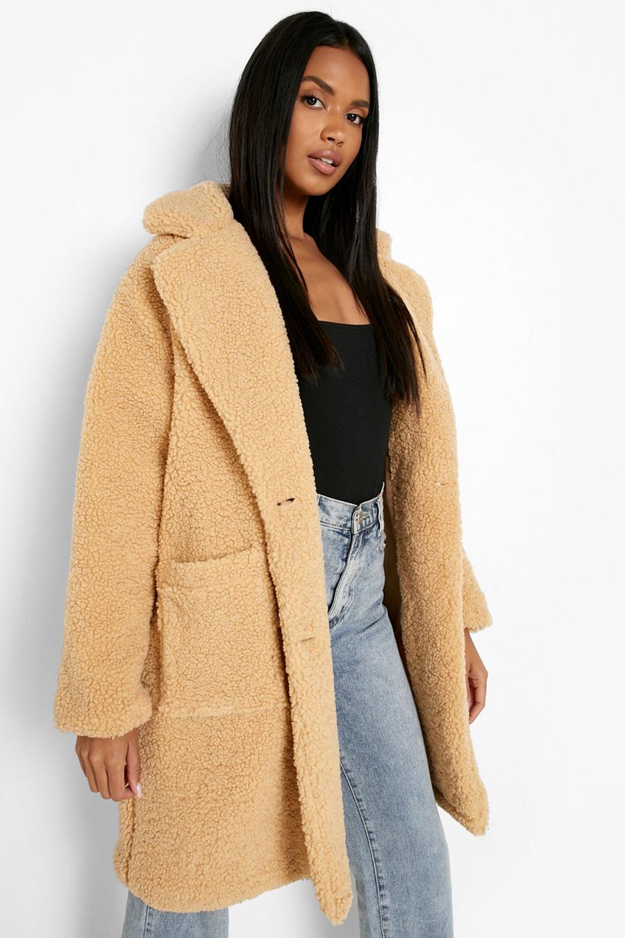 Camel Teddy Faux Fur Double Breasted Coat image number 1