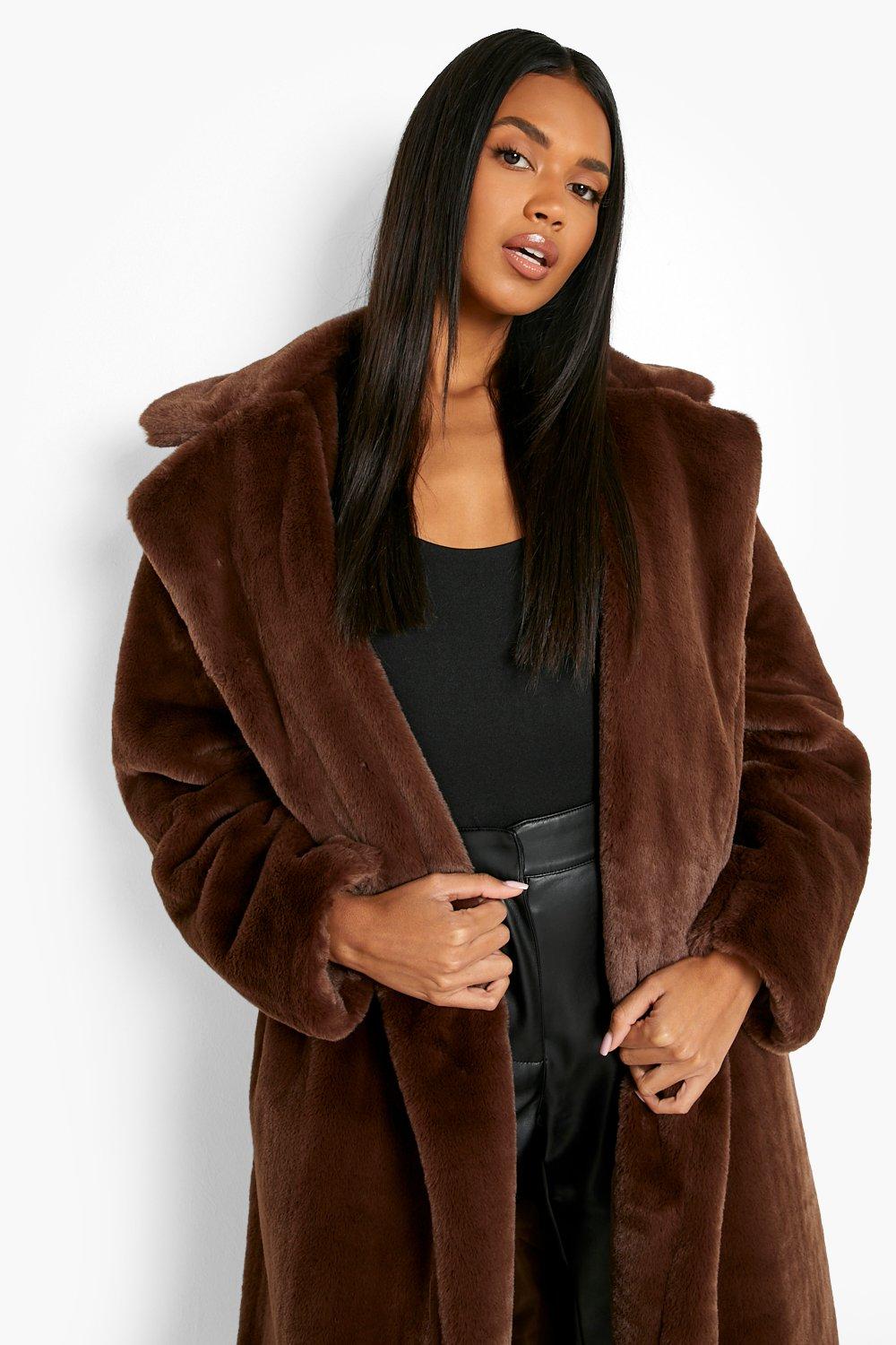 Chocolate faux fur coat hotsell