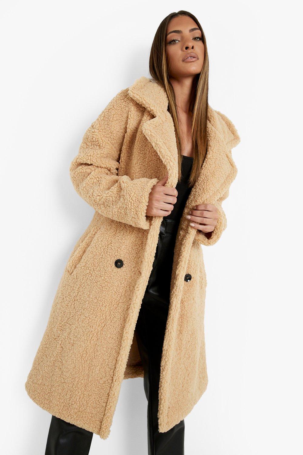 Boohoo long teddy clearance coat