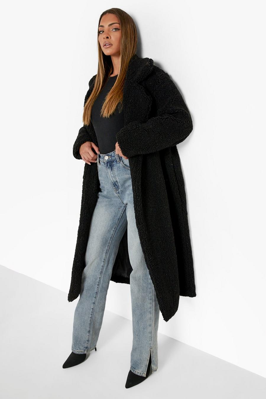 Black Teddy Faux Fur Longline Coat