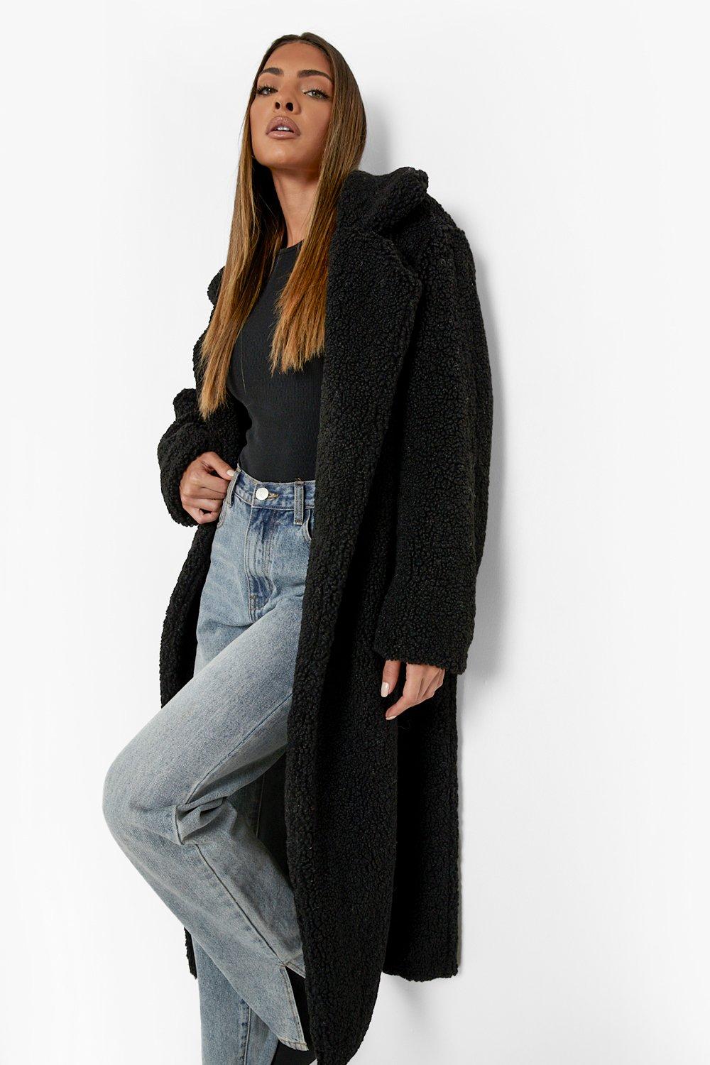 Black teddy hot sale longline coat