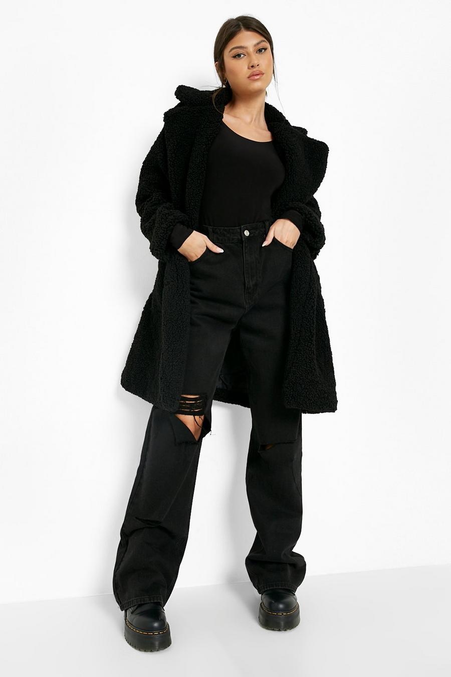 Black Teddy Faux Fur Double Breasted Coat image number 1
