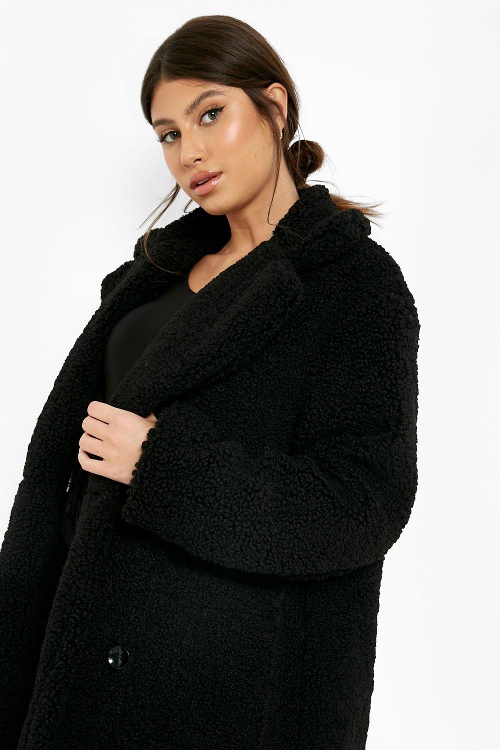 Boohoo black 2025 teddy coat