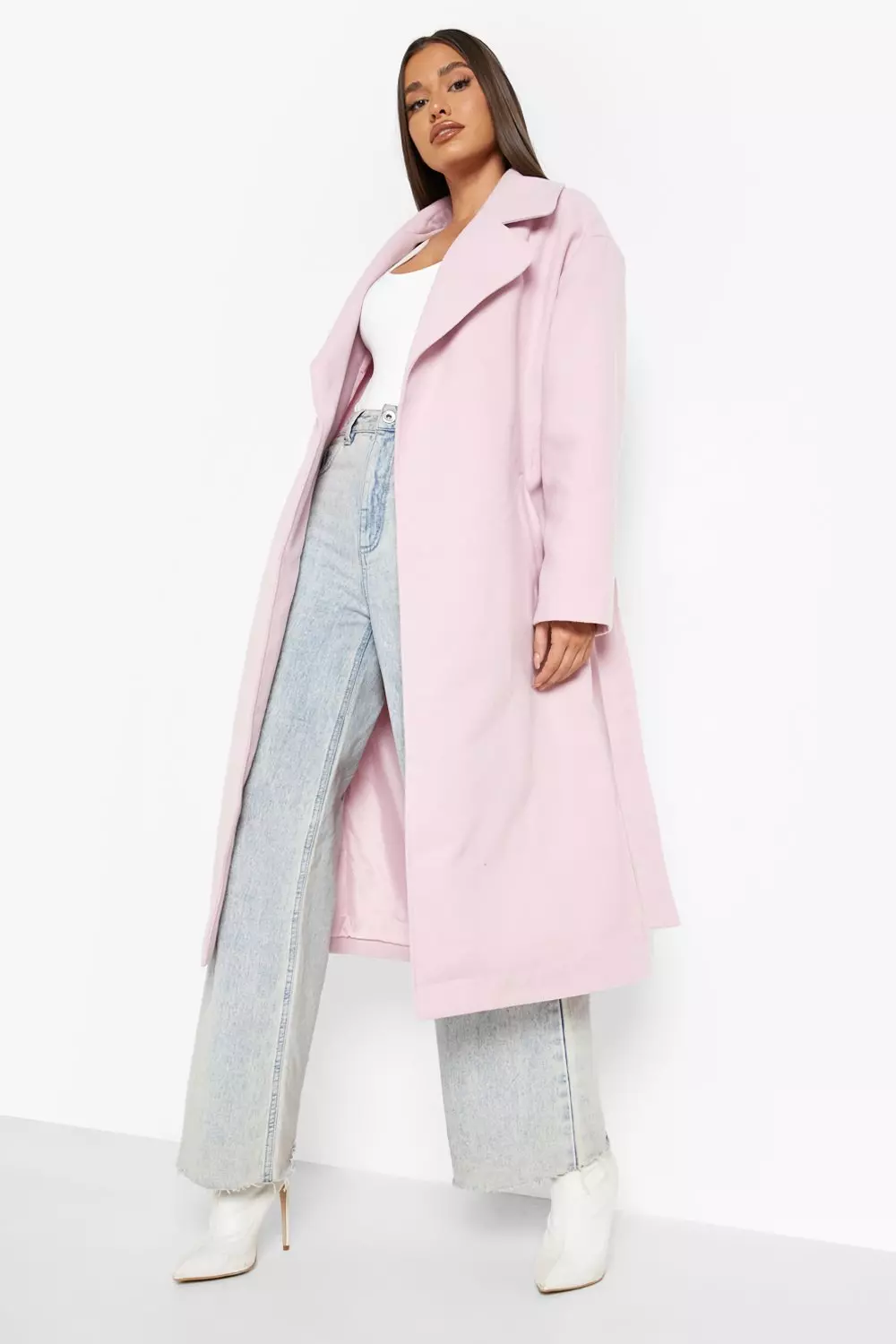 Pink belted coat hotsell