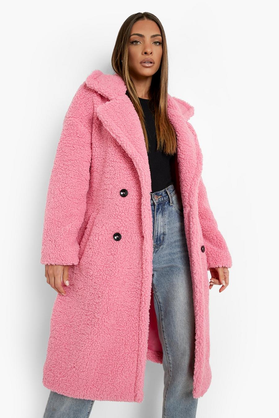 Dusky pink Teddy Faux Fur Belted Coat