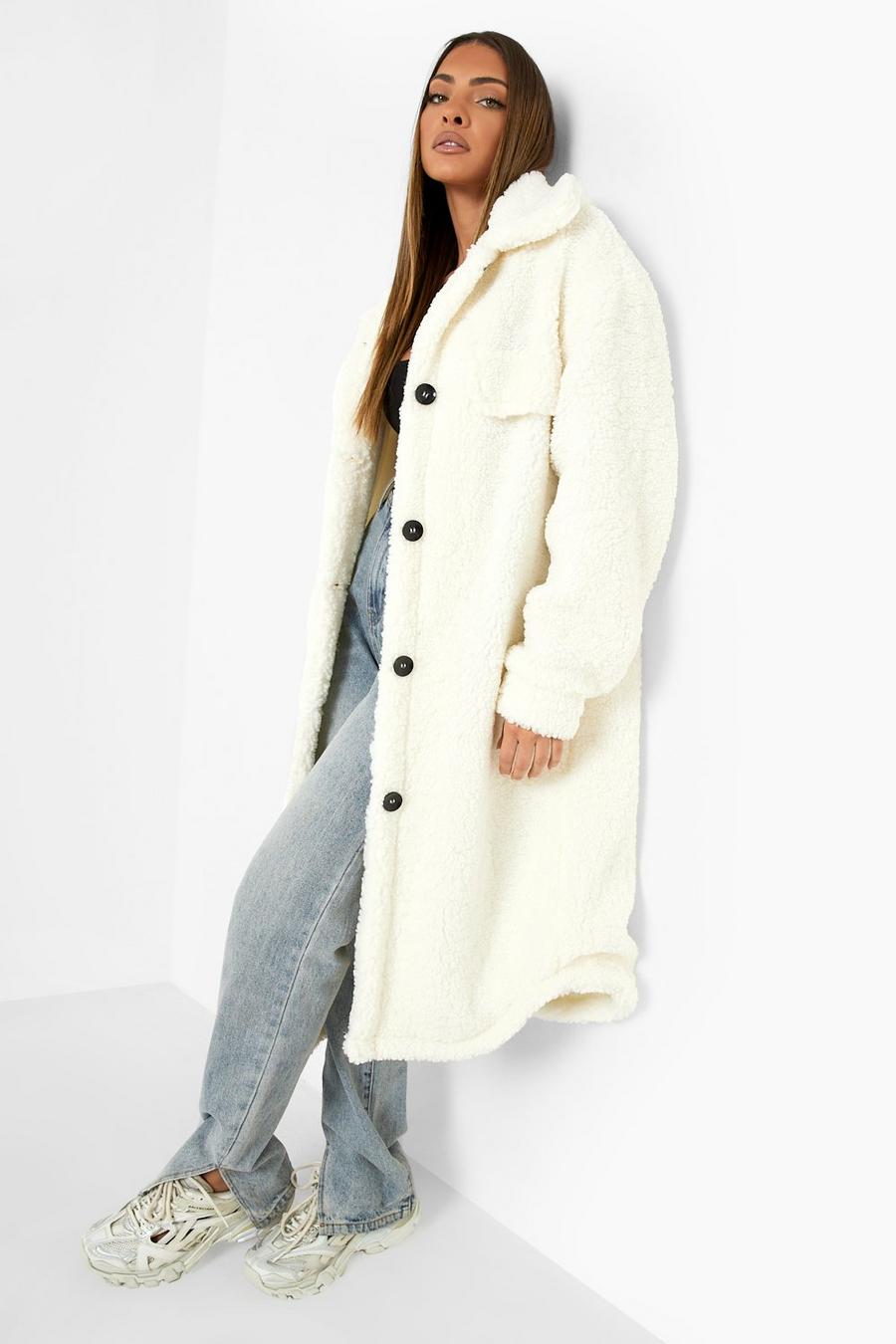 Cream white Teddy Faux Fur Longline Shacket image number 1