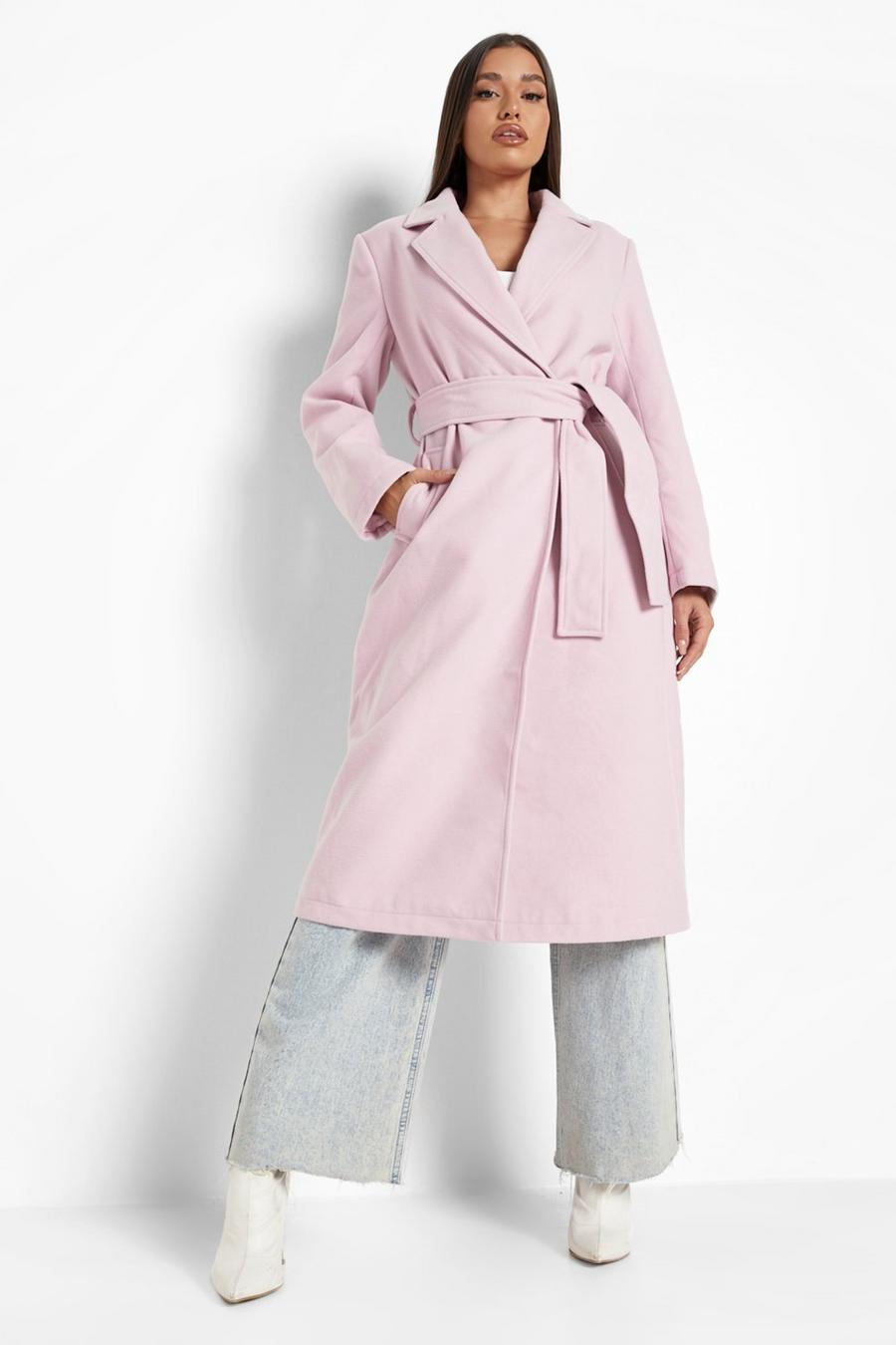 Pink Wool Look Trench Coat