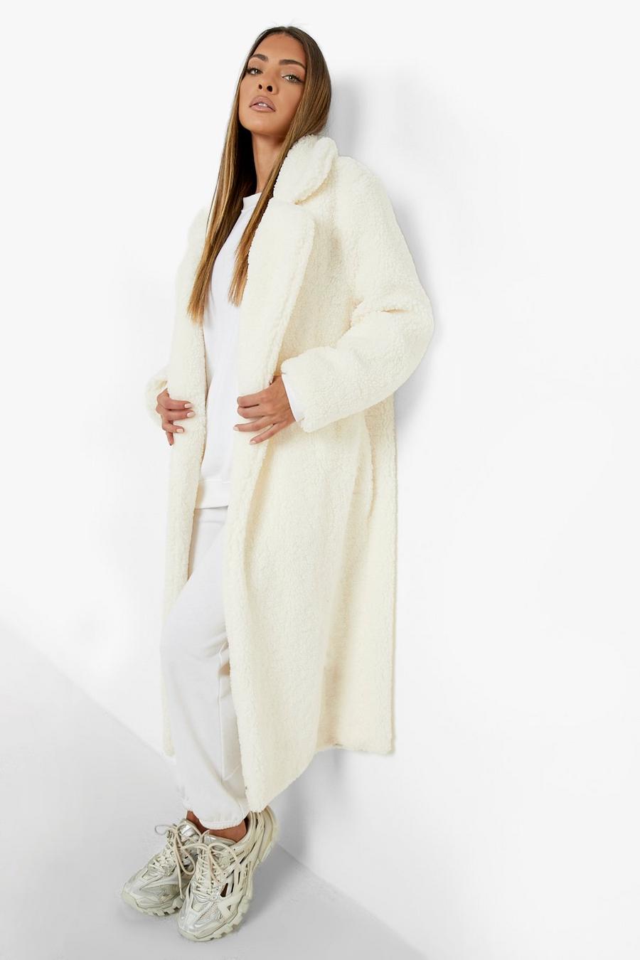 Cream white Teddy Faux Fur Longline Coat image number 1