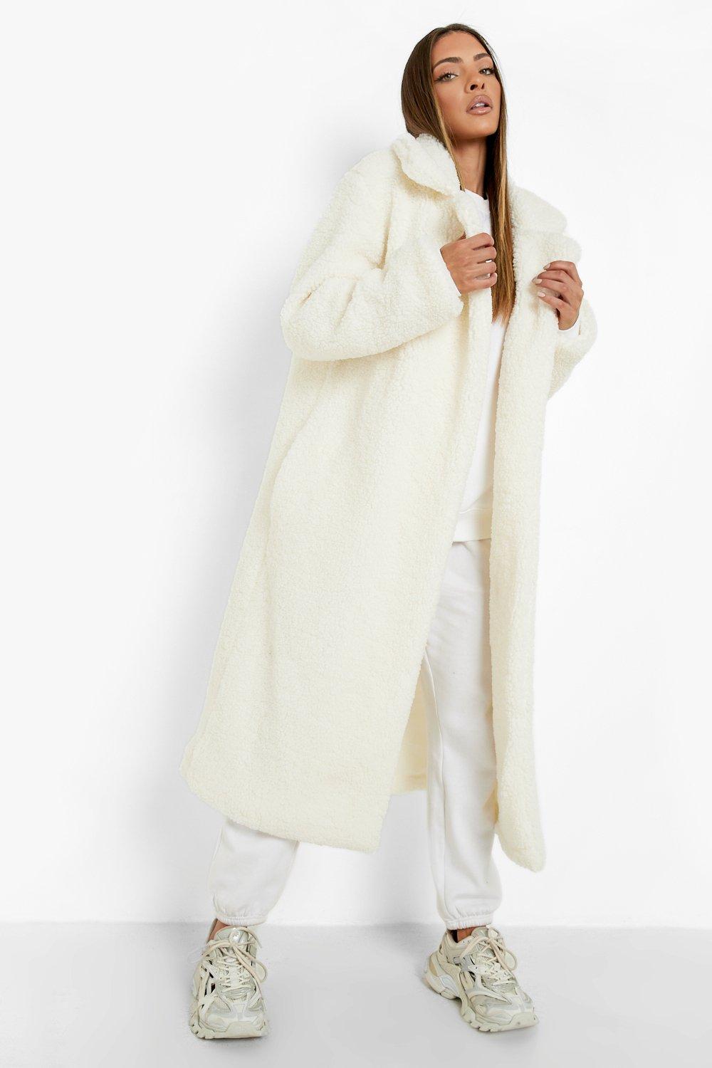 Cream longline shop faux fur coat