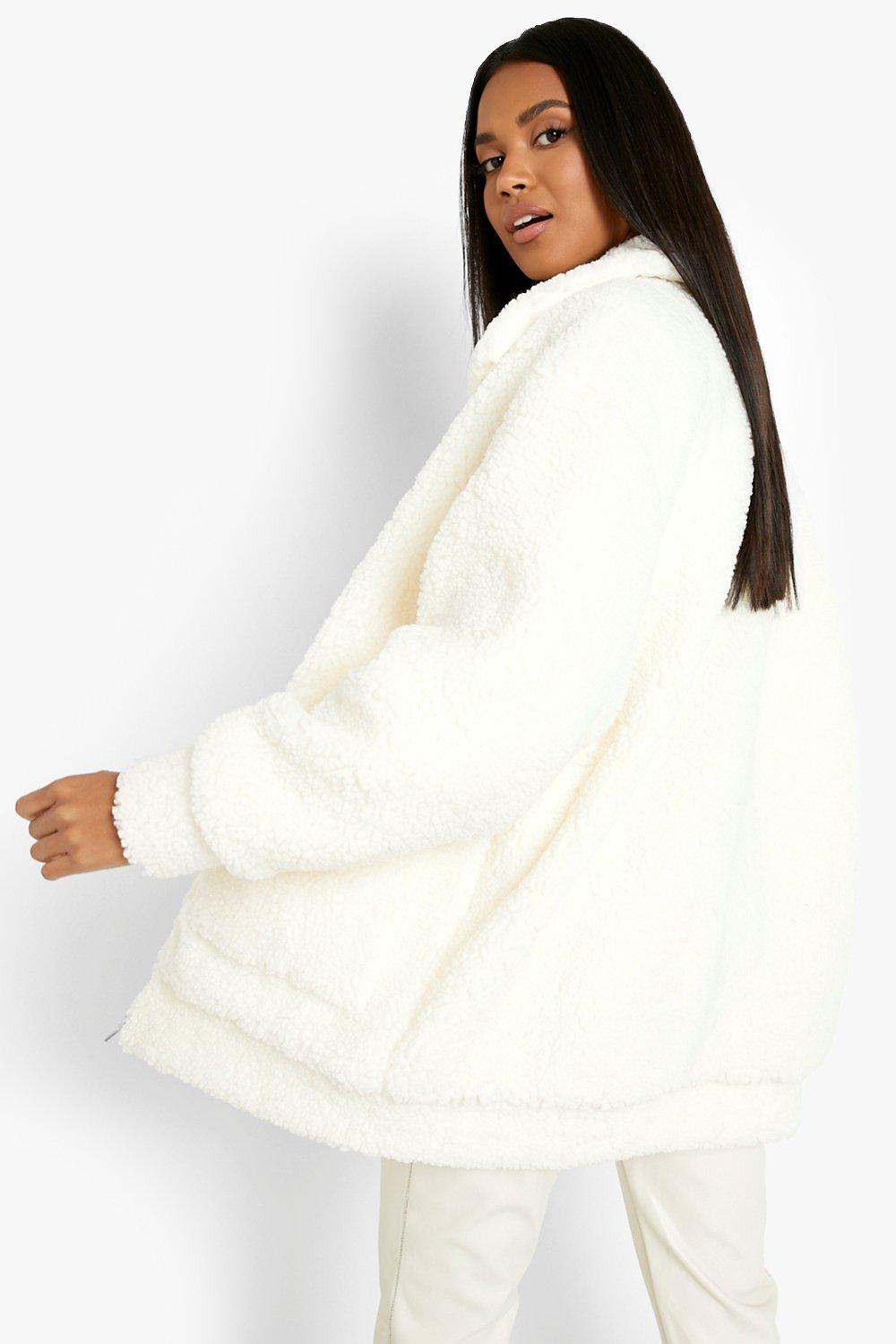 Cream faux teddy fur hotsell bomber jacket