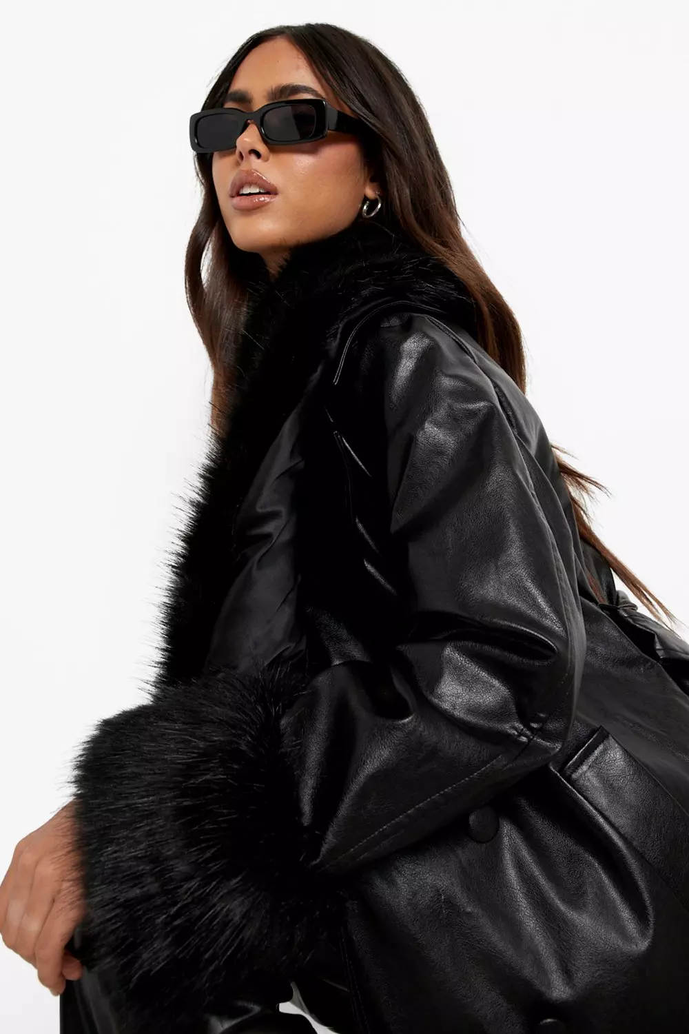 Black coat with clearance fur collar and cuffs