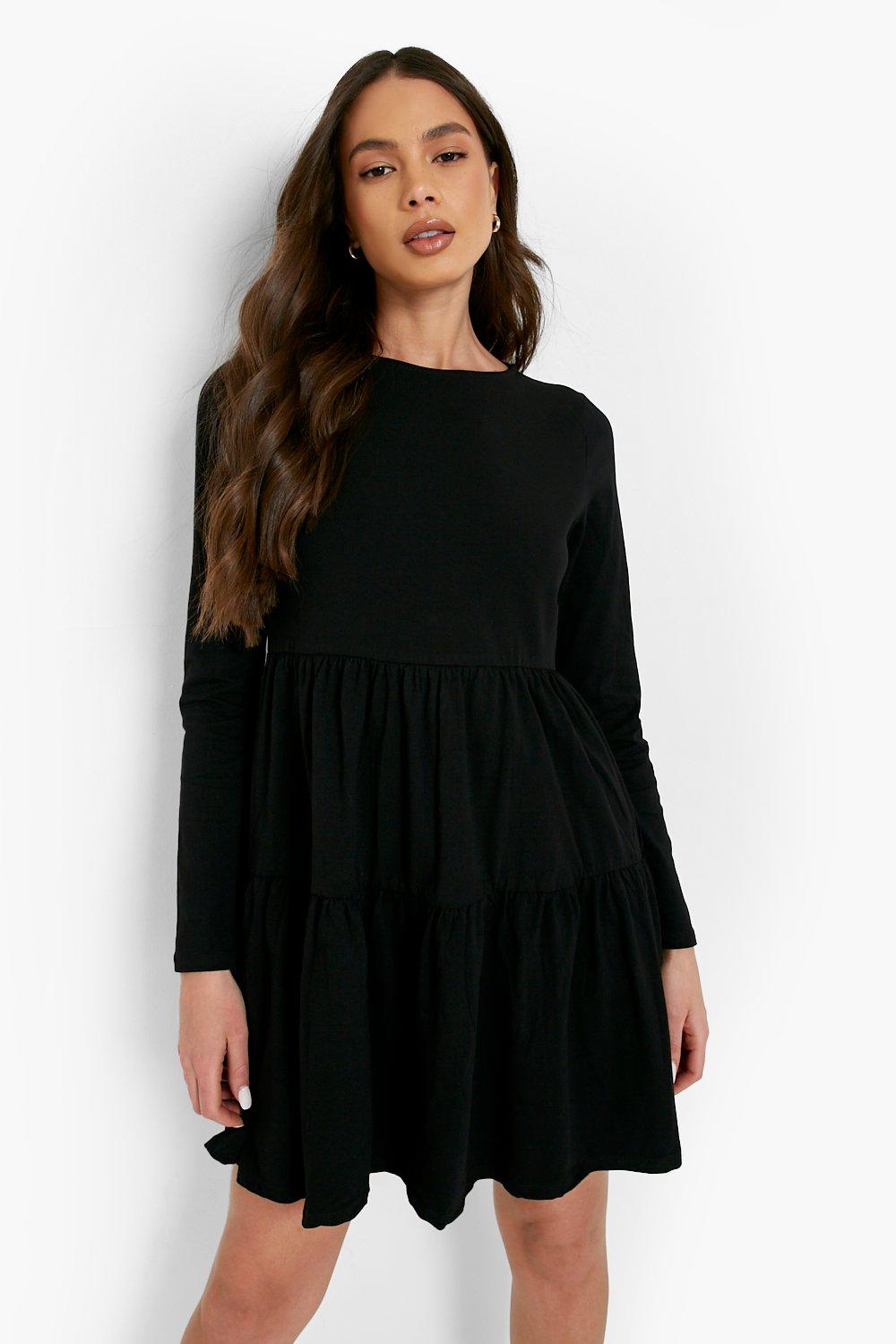 Boohoo black smock dress sale