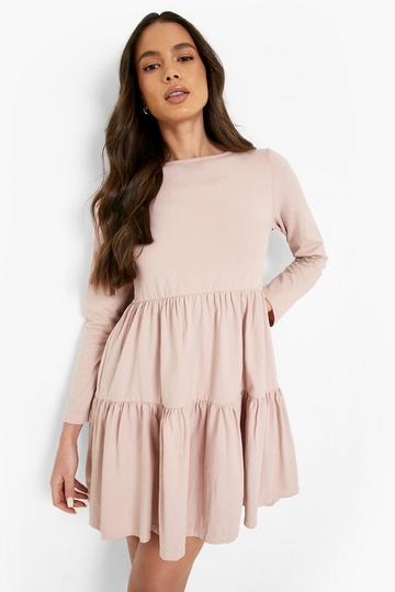 Rose Pink Long Sleeve Smock Dress