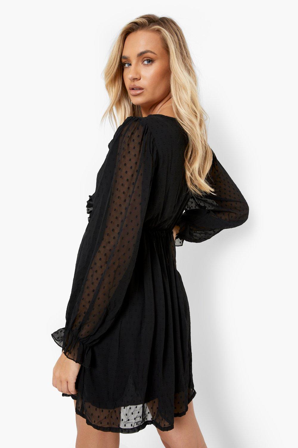 Mesh frill outlet dress black