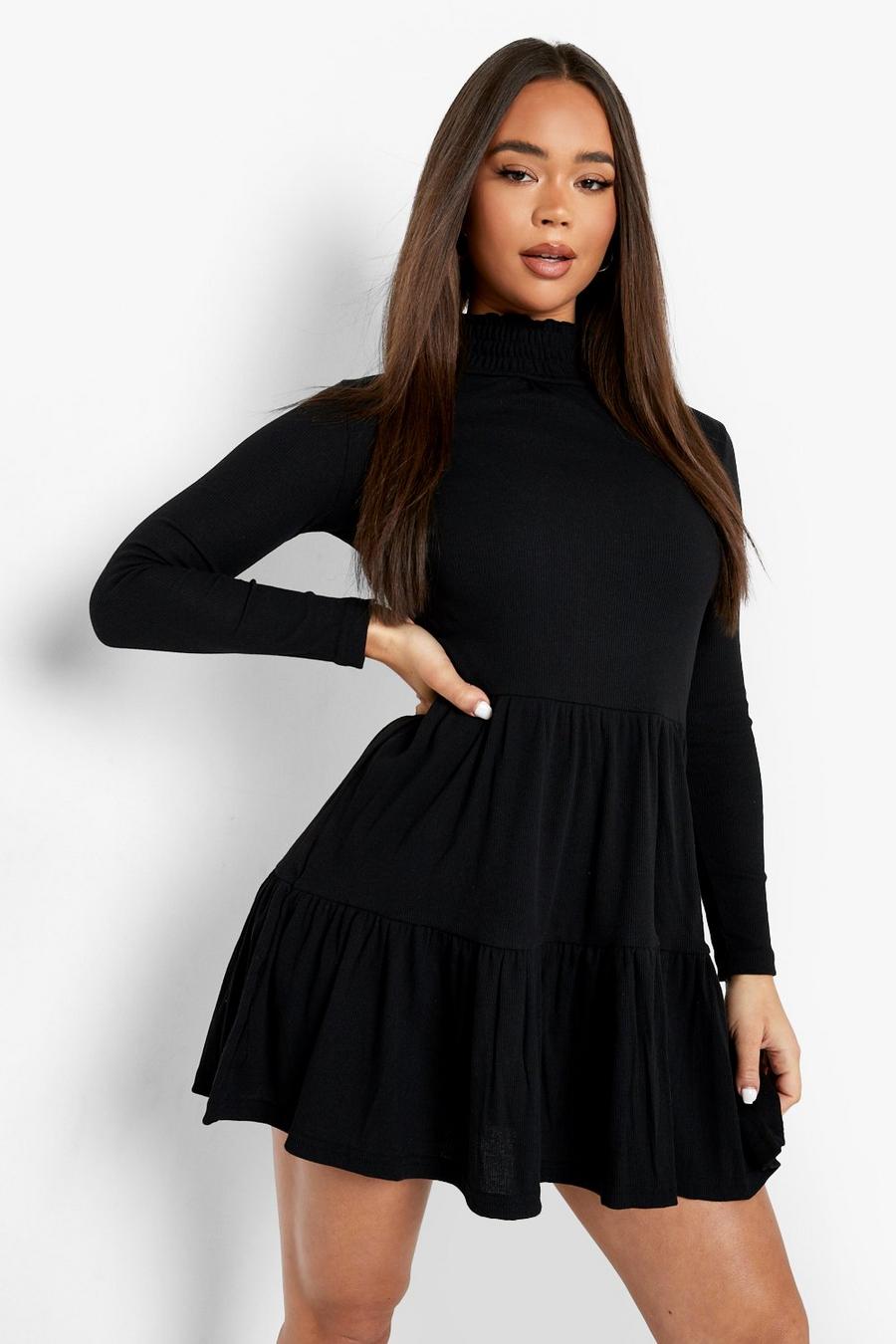 Black Basic Roll Neck Long Sleeve Mini Dress image number 1