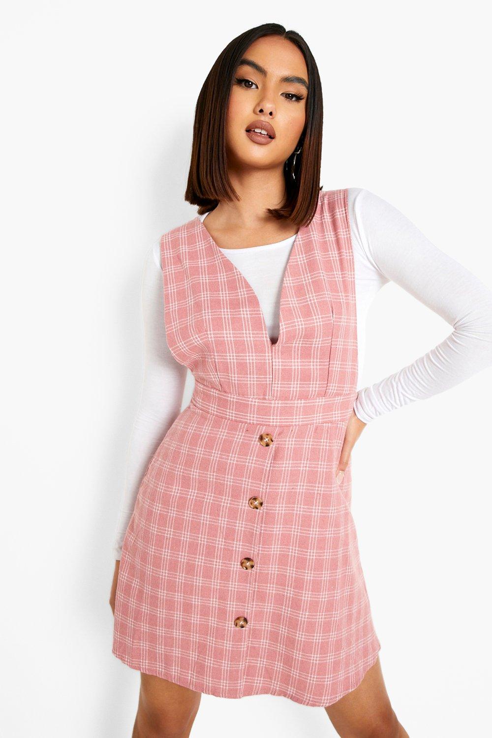 Pink store checkered pinafore